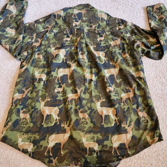 Woolrich Camo Deer Print Shirt Mens L Olive Green Button Long Sleeve Hunting - Picture 4 of 11